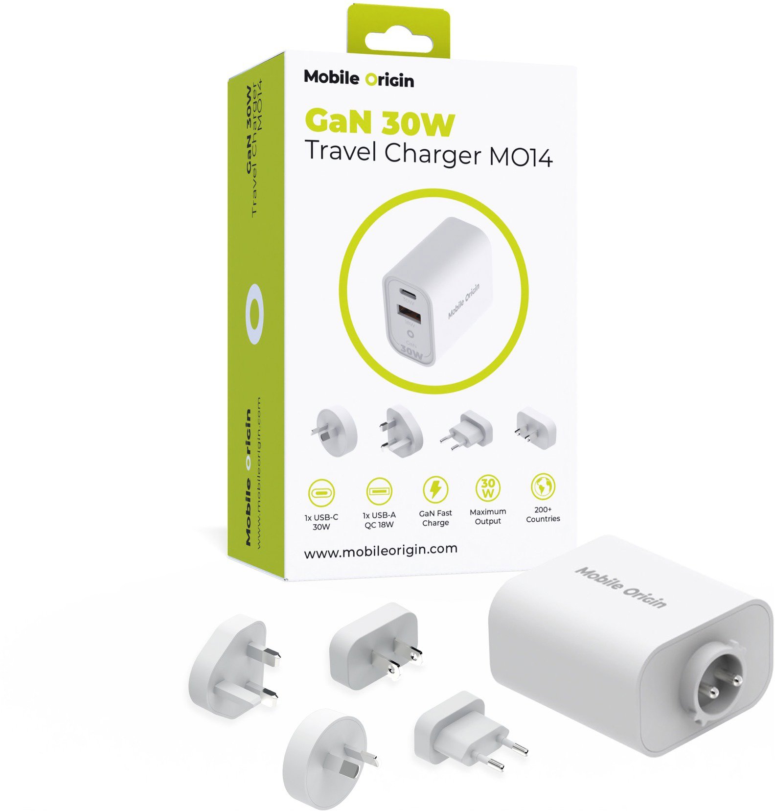 Mobile Origin GaN 30W Travel Charger MO14, EU,USA,UK,AUS