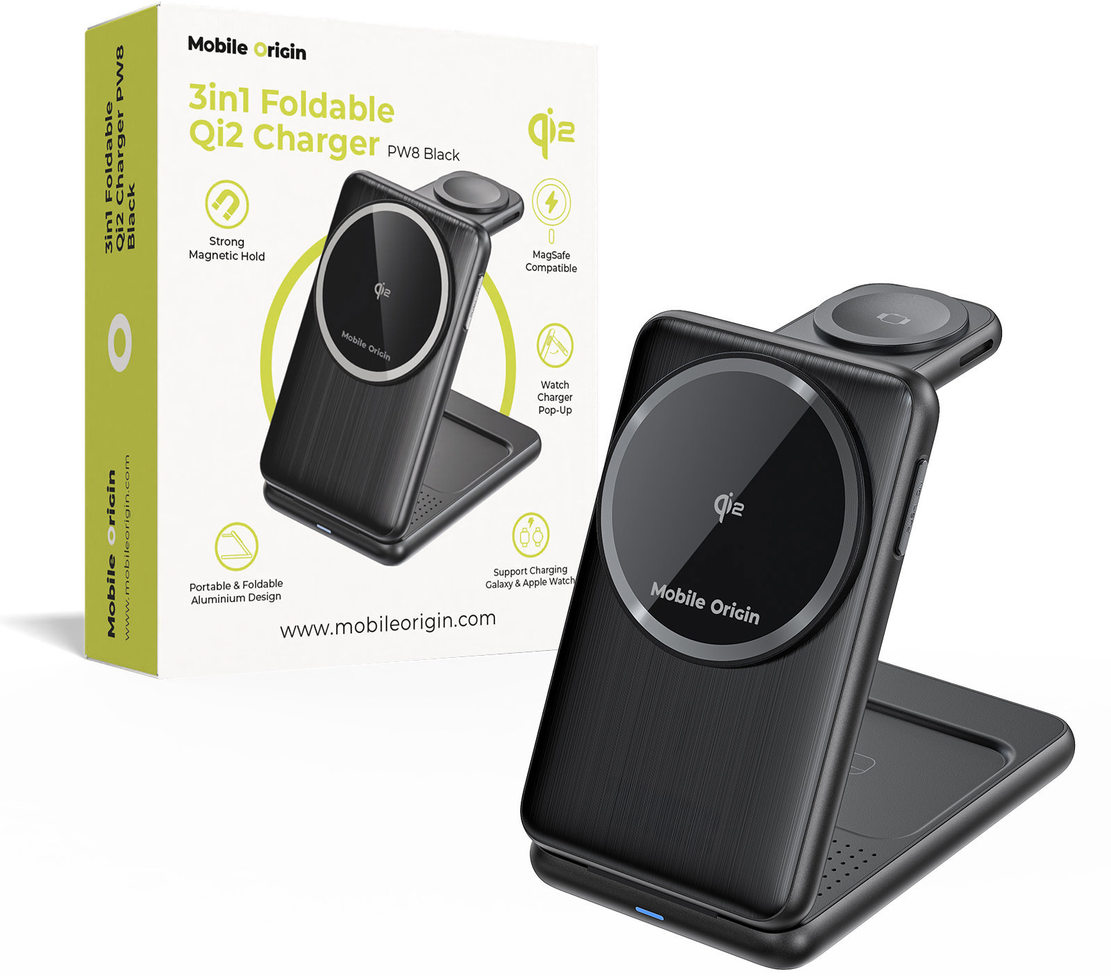 Mobile Origin 3in1 Foldable Qi2 Charger PW8 Black