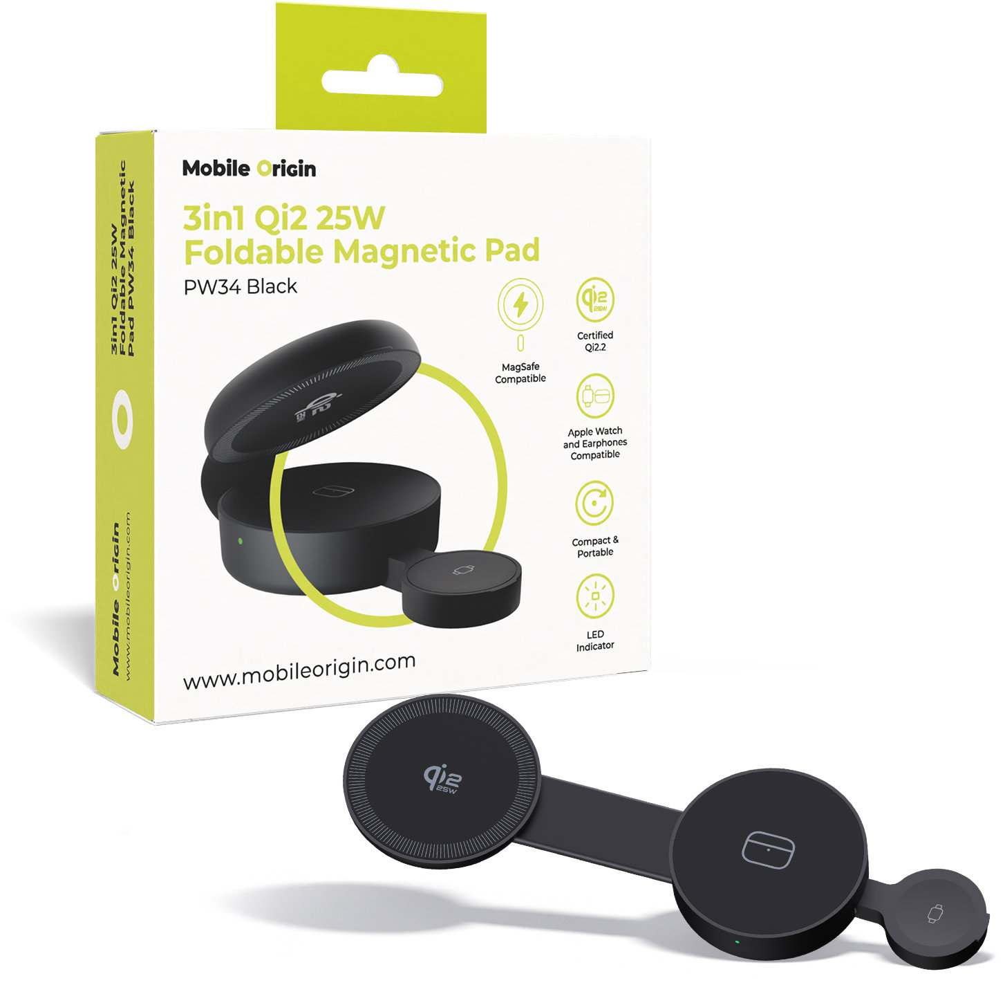 Mobile Origin 3in1 Qi2 Foldable Magnetic Pad PW34 Black