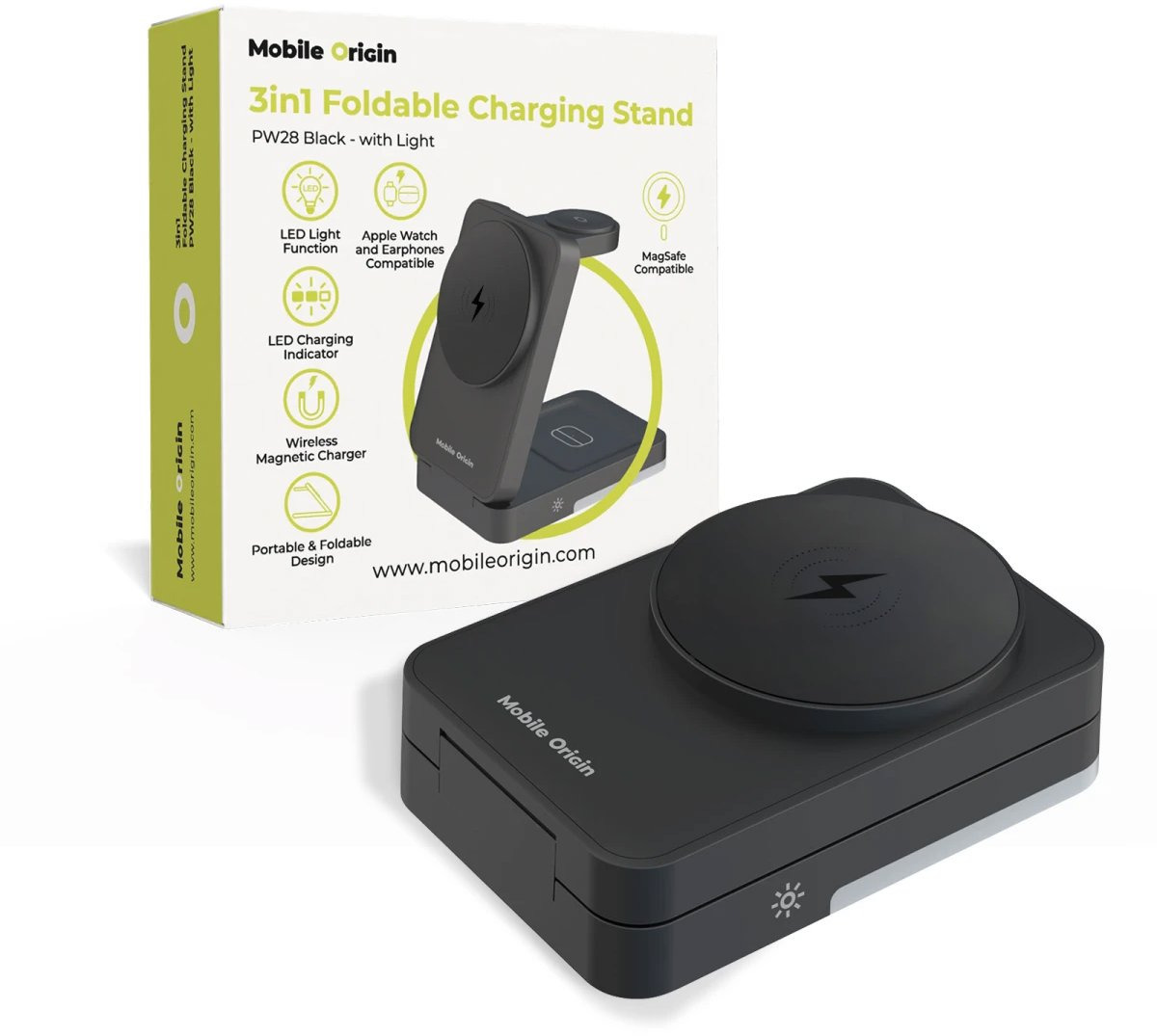 Mobile Origin 3in1 Foldable Charging Stand With Light PW28 Black