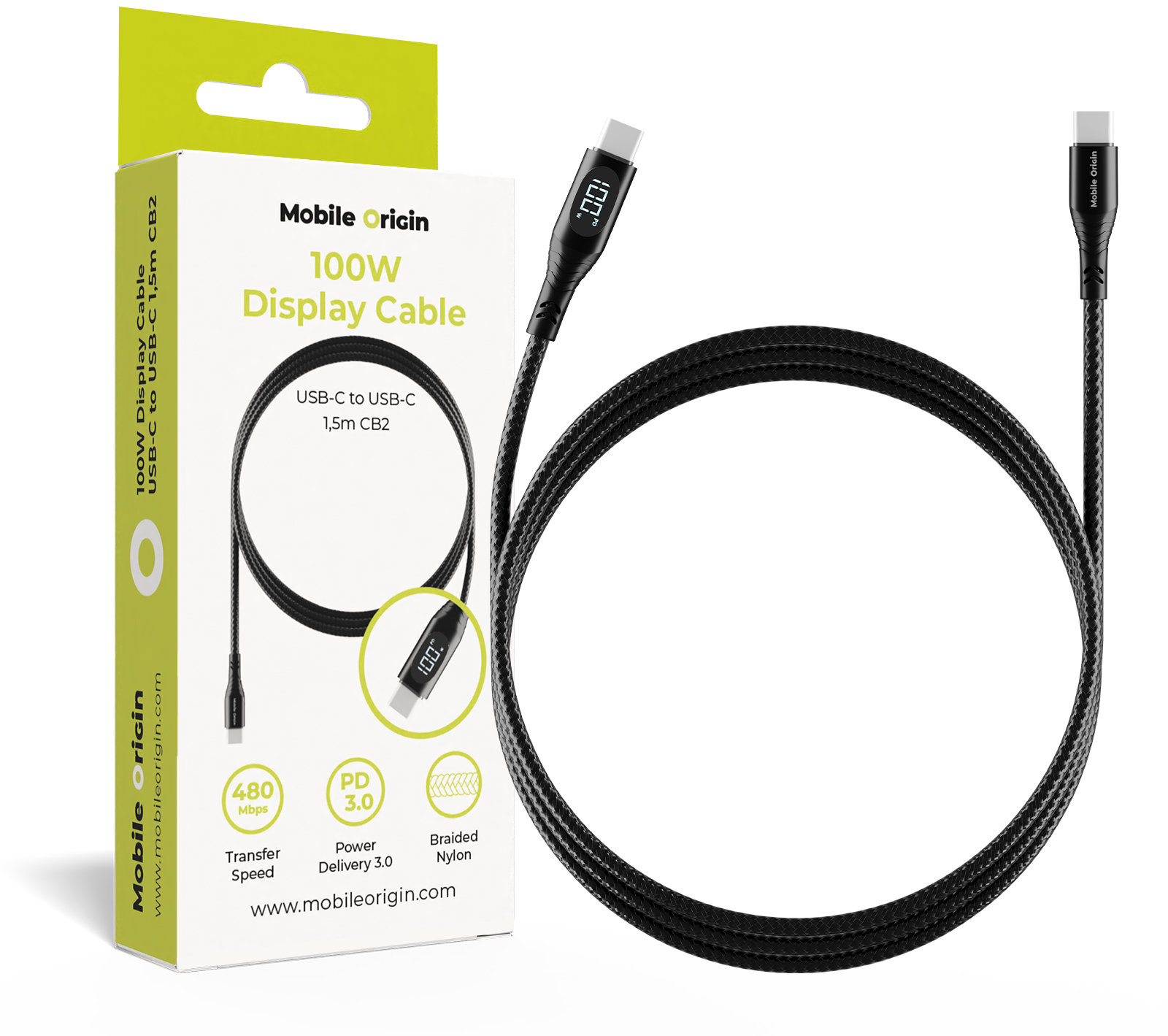 Mobile Origin 100W Display Cable USB-C to USB-C 1,5m CB2