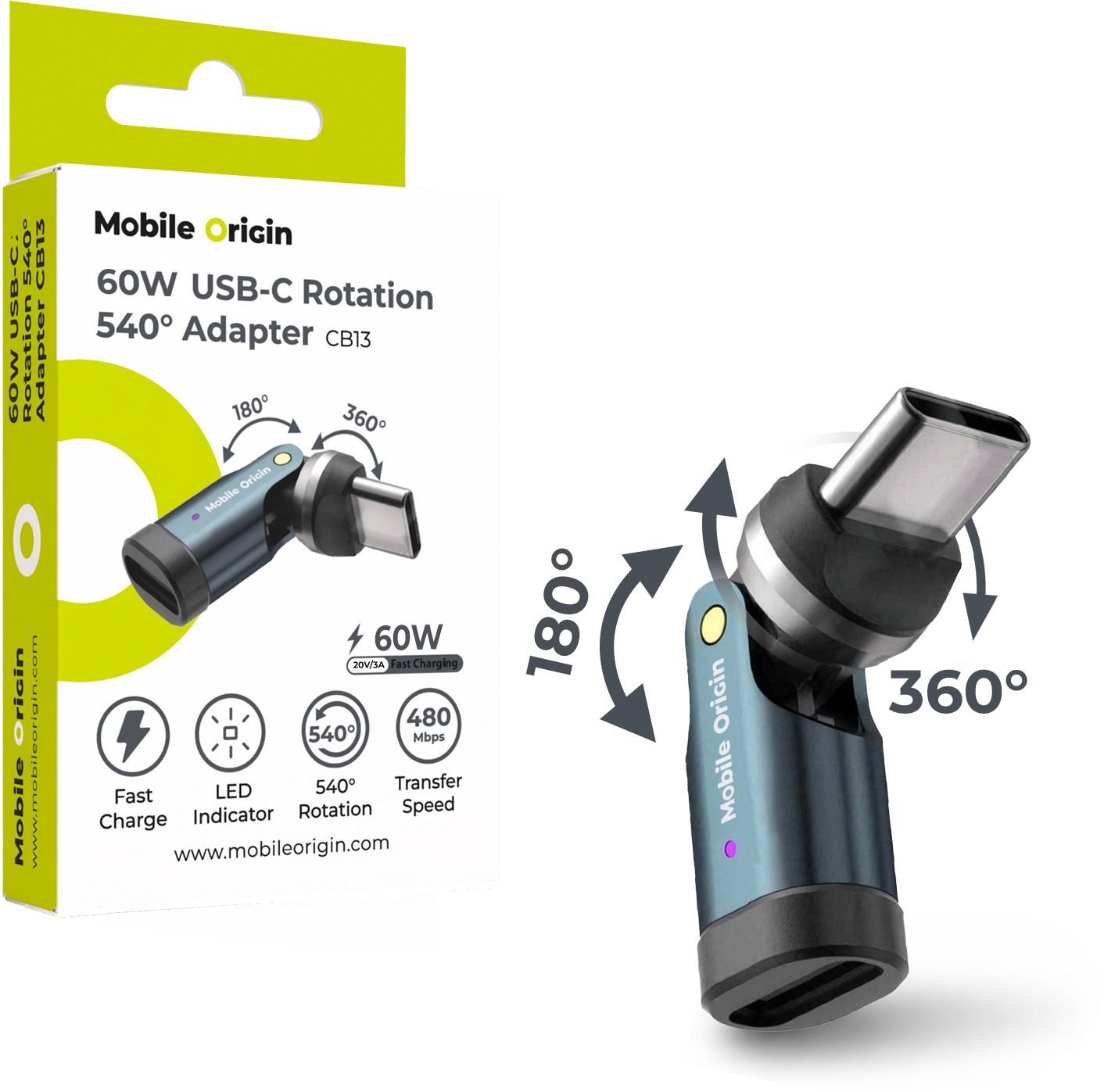 Mobile Origin 60W USB-C Rotation 540° Adapter CB13
