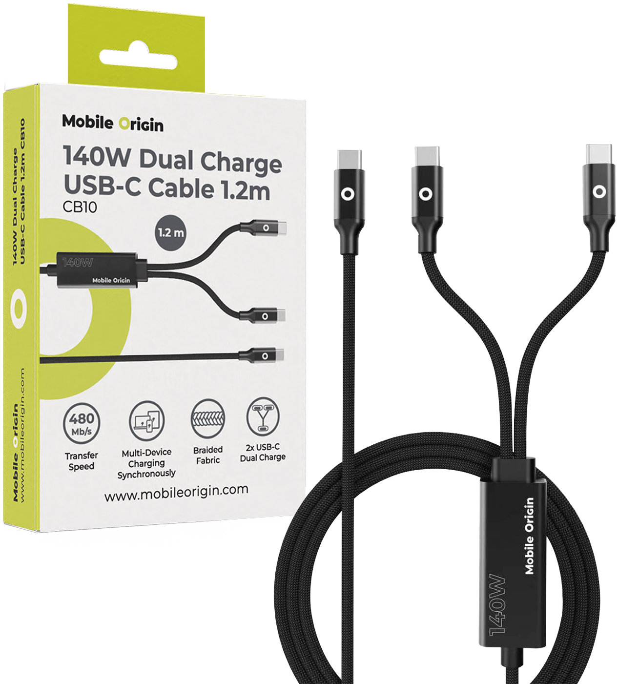 Mobile Origin 140W Dual Charge USB-C Cable 1.2 m CB10