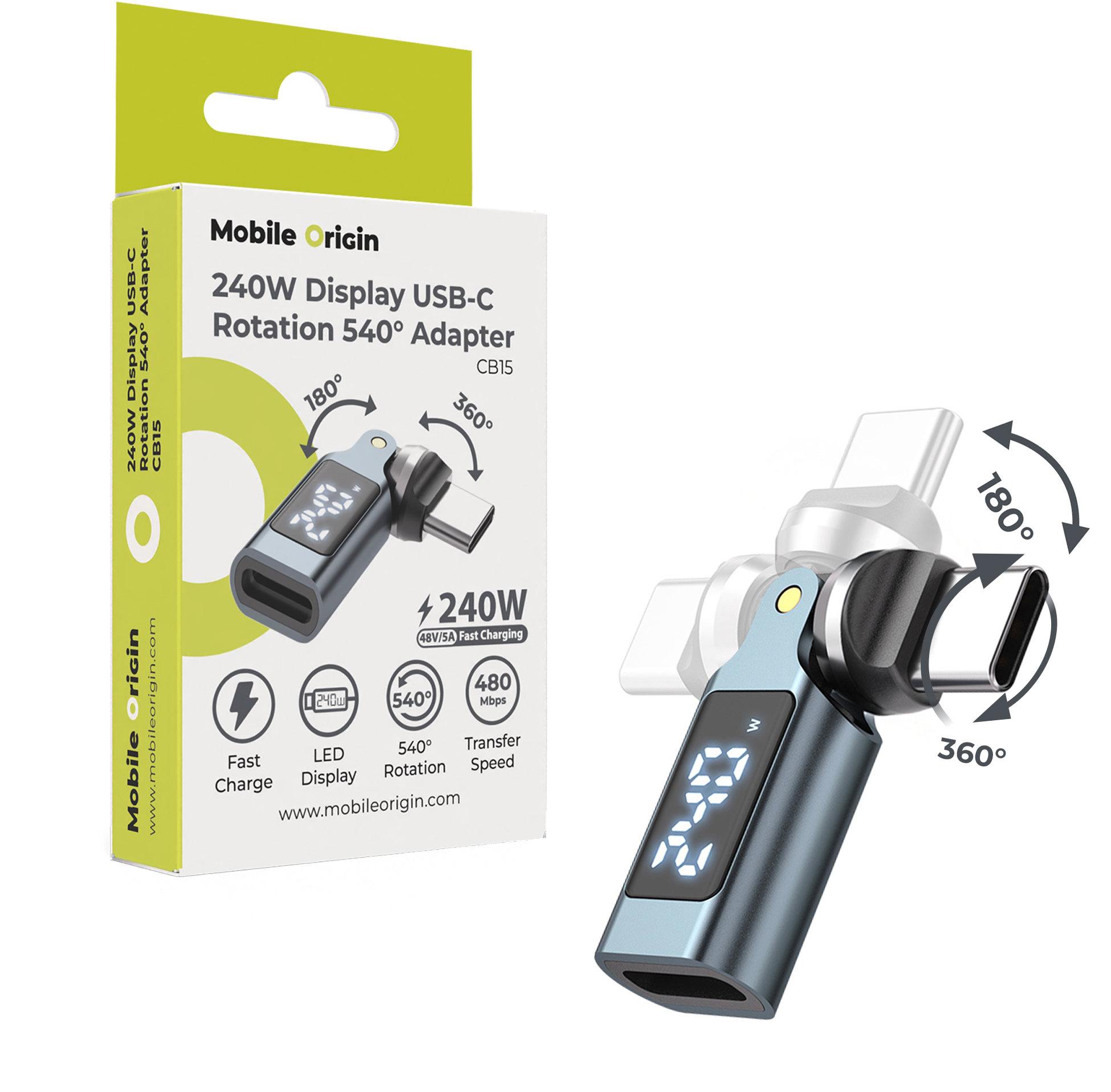 Mobile Origin 240W Display USB-C Rotation 540° Adapter CB15