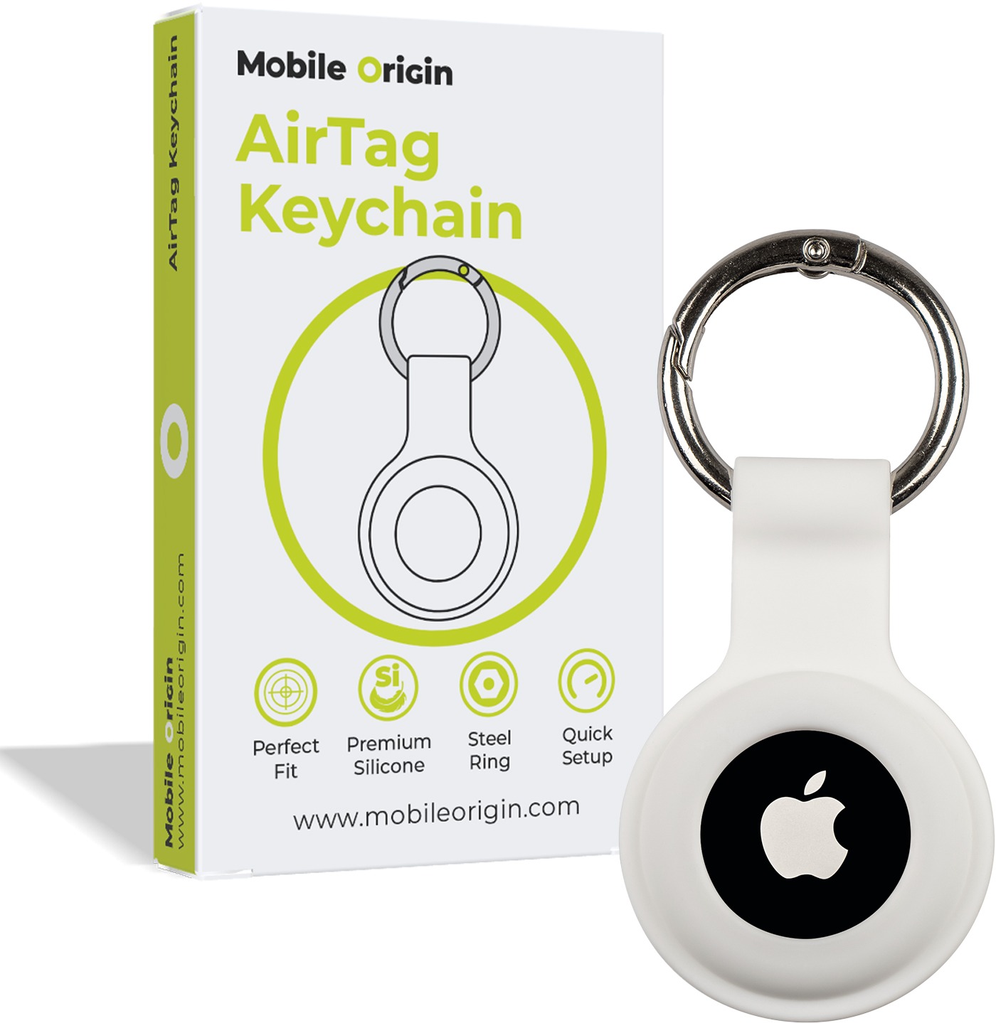 Mobile Origin Airtag KeyChain, white