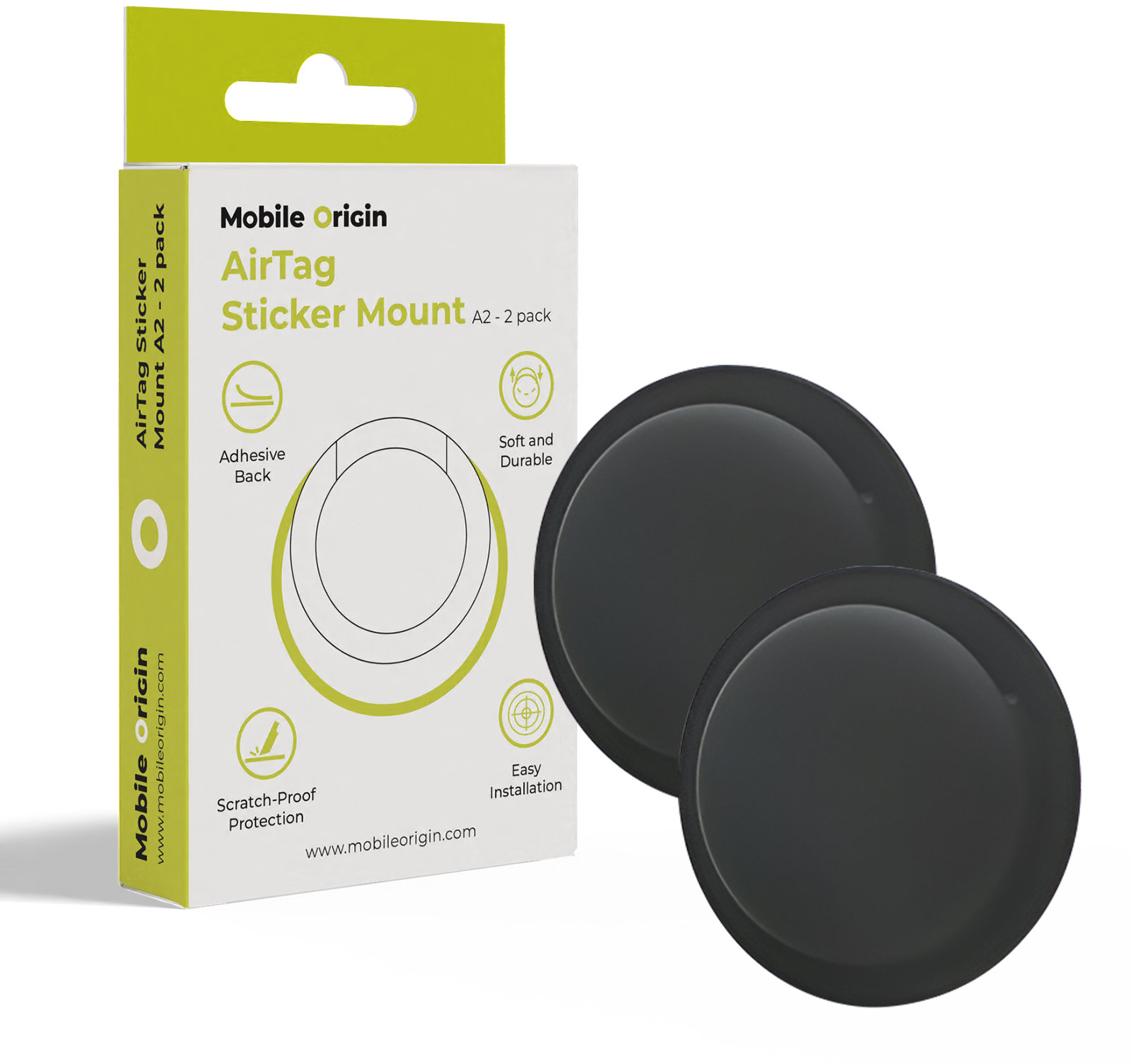 Mobile Origin Airtag Sticker Mount A2 2 Pack Black