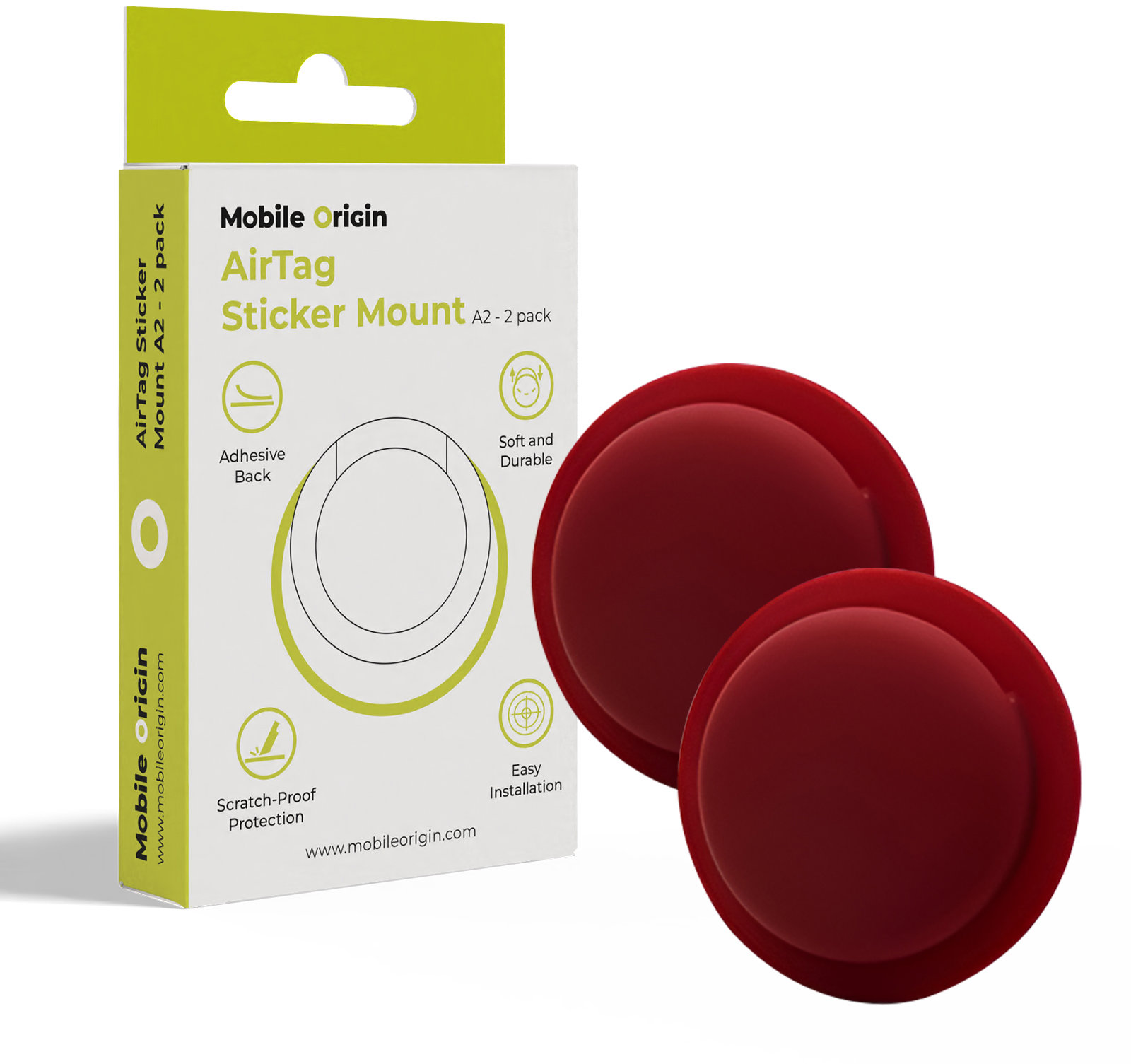 Mobile Origin Airtag Sticker Mount A2 2 Pack Ruby Red
