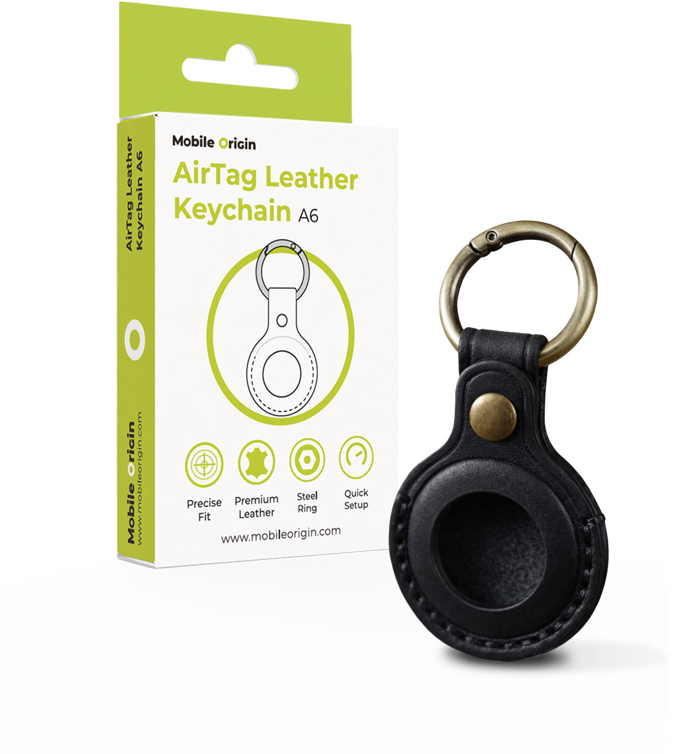Mobile Origin AirTag Leather Keychain A6 Black