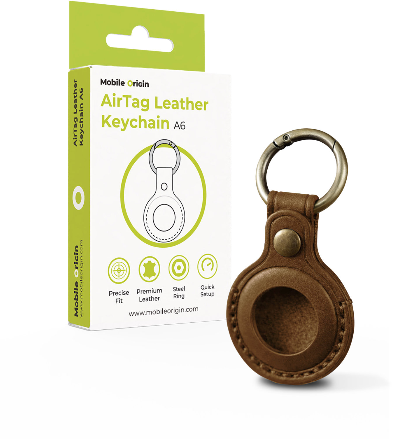 Mobile Origin AirTag Leather Keychain A6 Midnight Brown