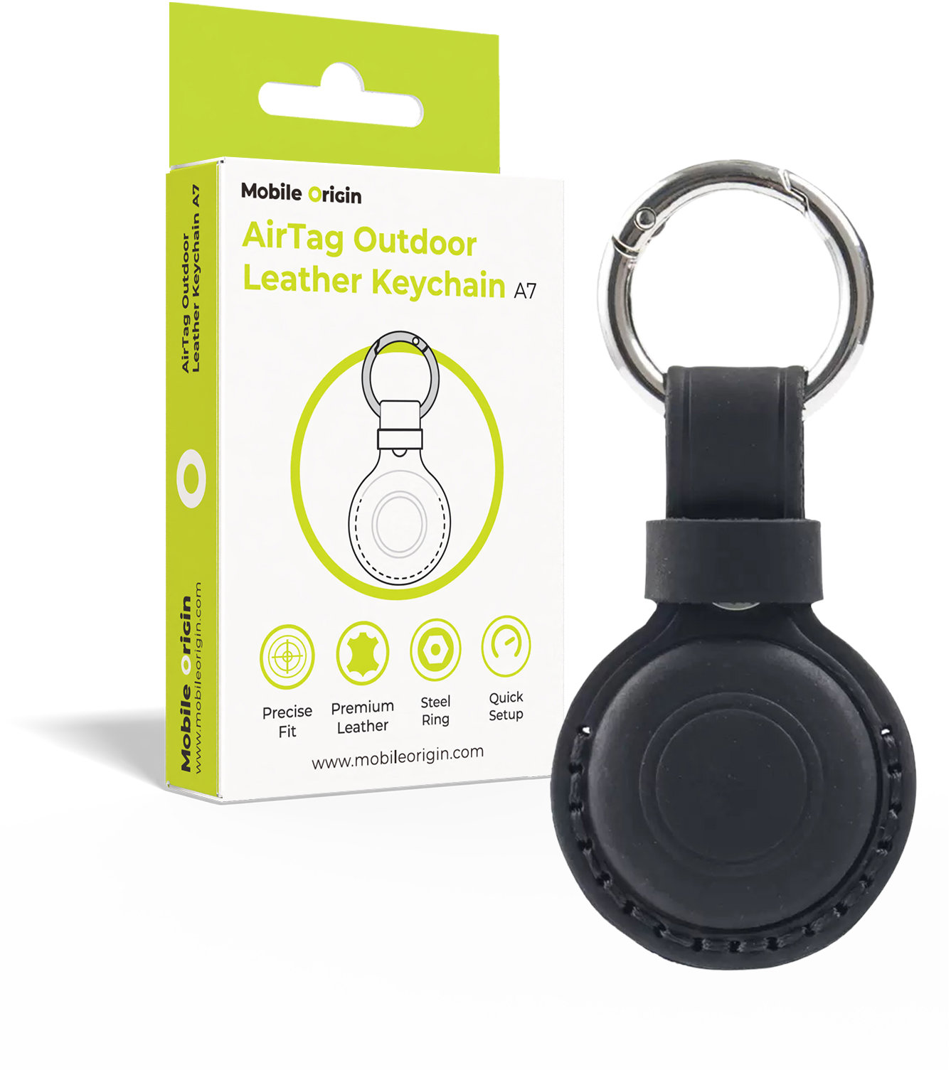 Mobile Origin AirTag Outdoor Leather Keychain A7 Black