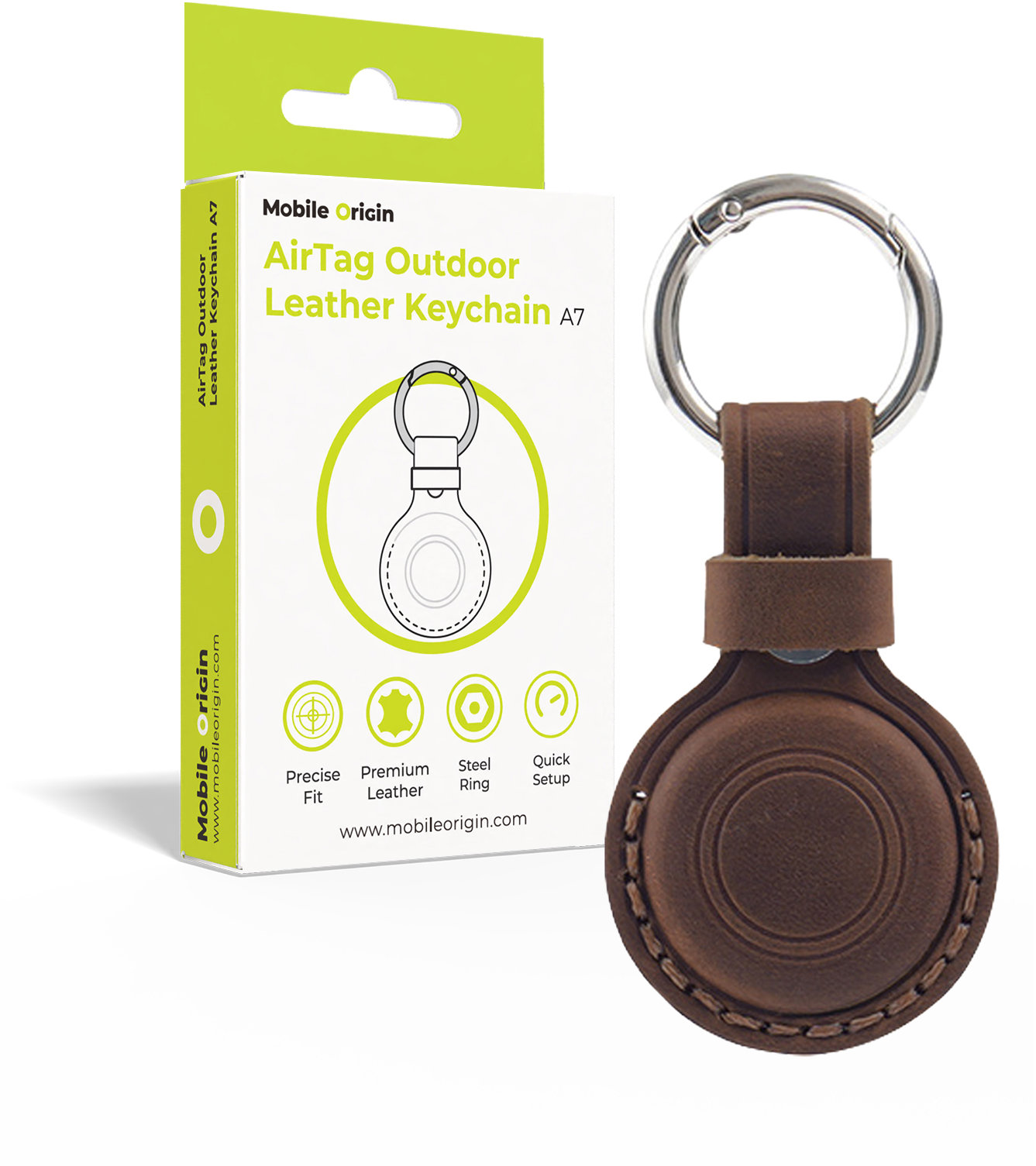 Mobile Origin AirTag Outdoor Leather Keychain A7 Midnight Brown