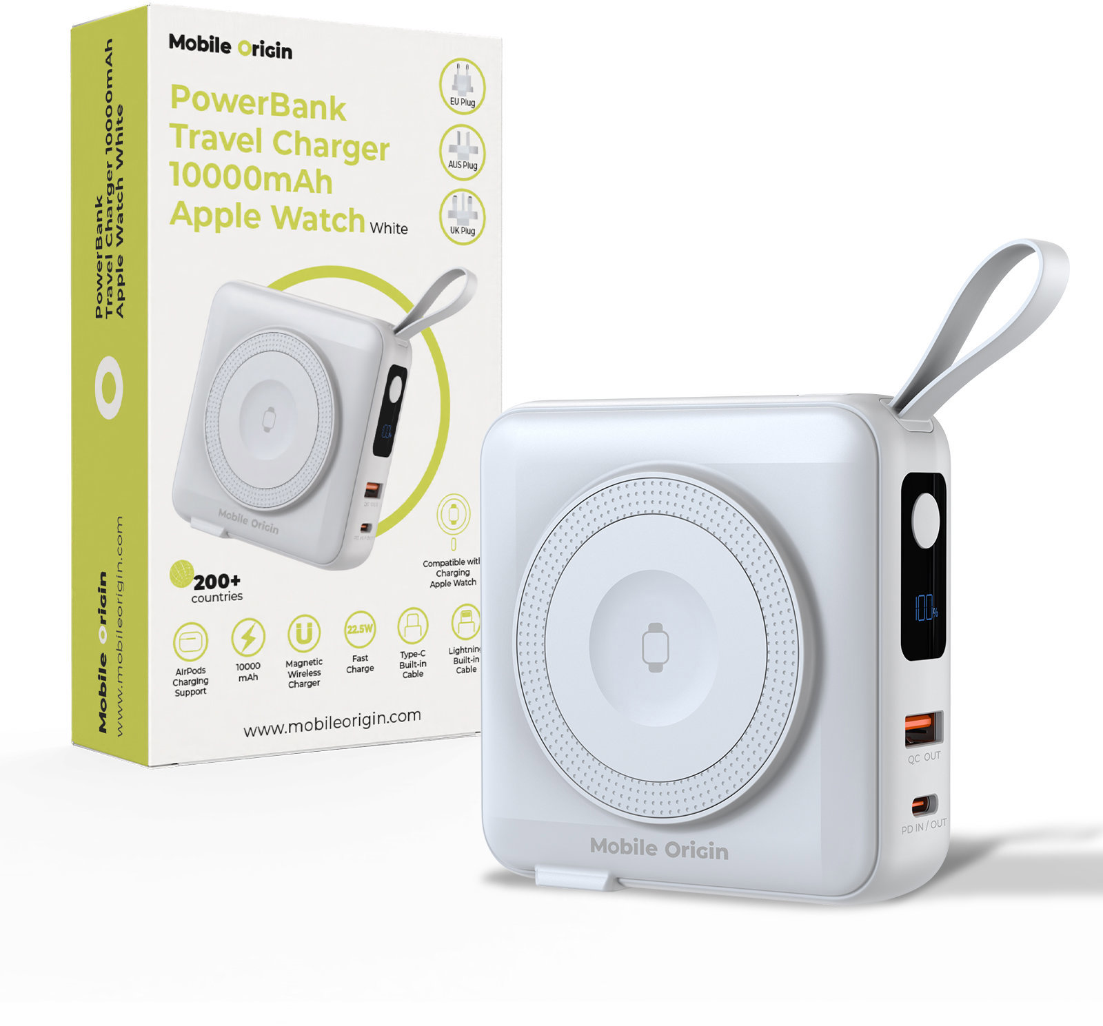Mobile Origin Powerbank & Travel Charger Lightning/USB-C Cable MagSafe/AW/iPhone Compatible White
