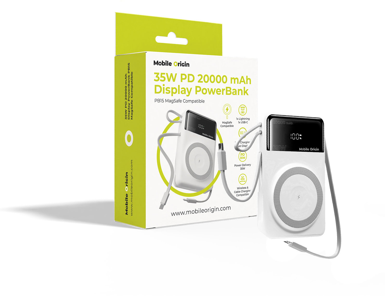 Mobile Origin 35W PD 20000mAh Display PowerBank PB15 MagSafe Compatible