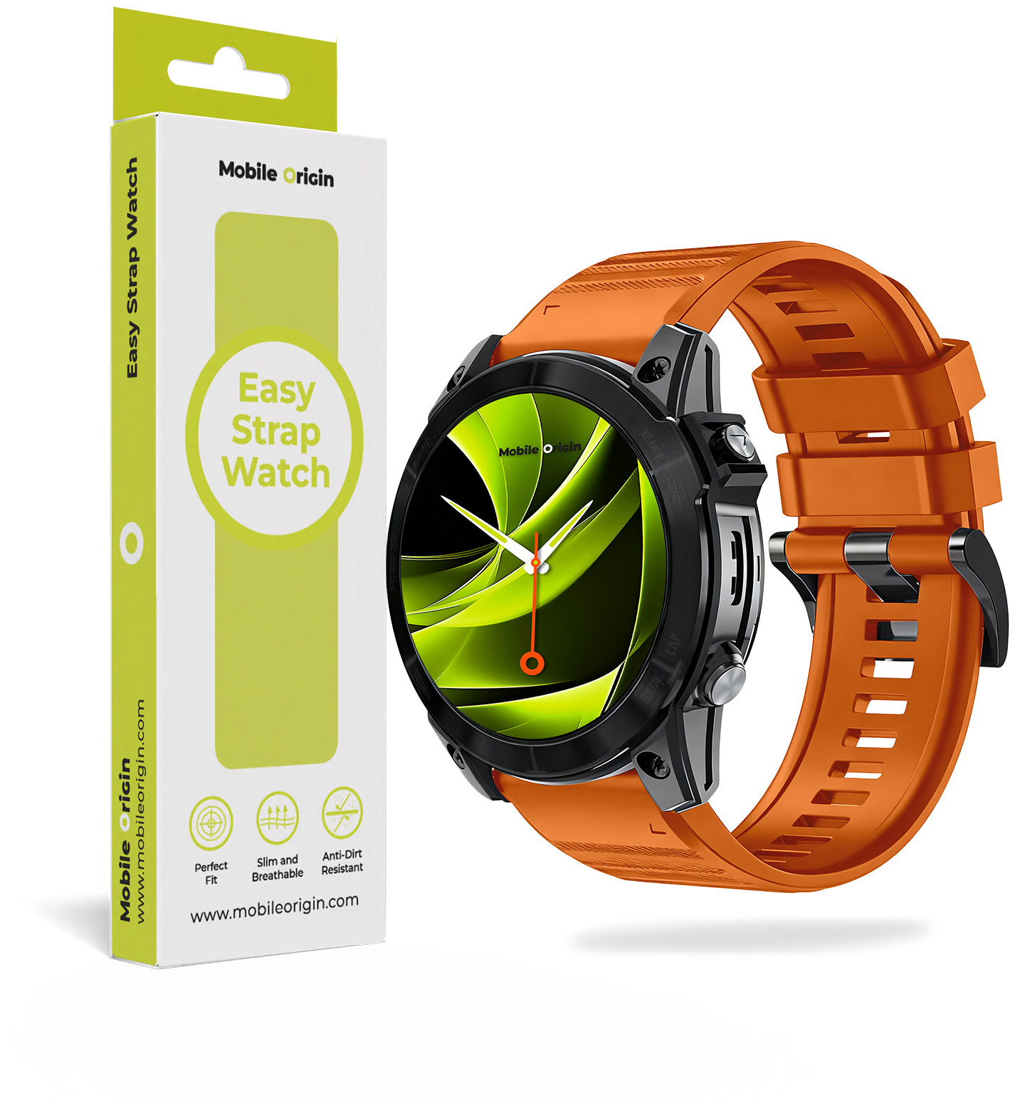 Mobile Origin Easy Strap Quick Fit for Garmin, 22mm Orange