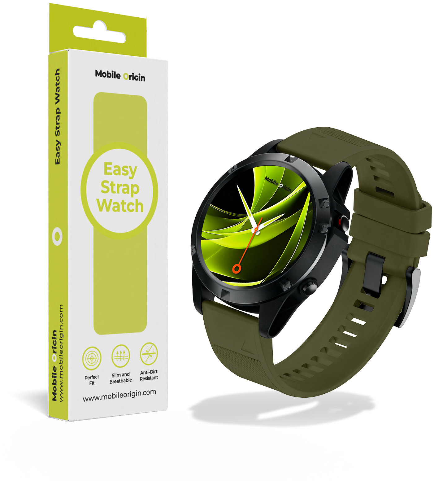 Mobile Origin Easy Strap Quick Fit for Garmin, 20mm Dark Green
