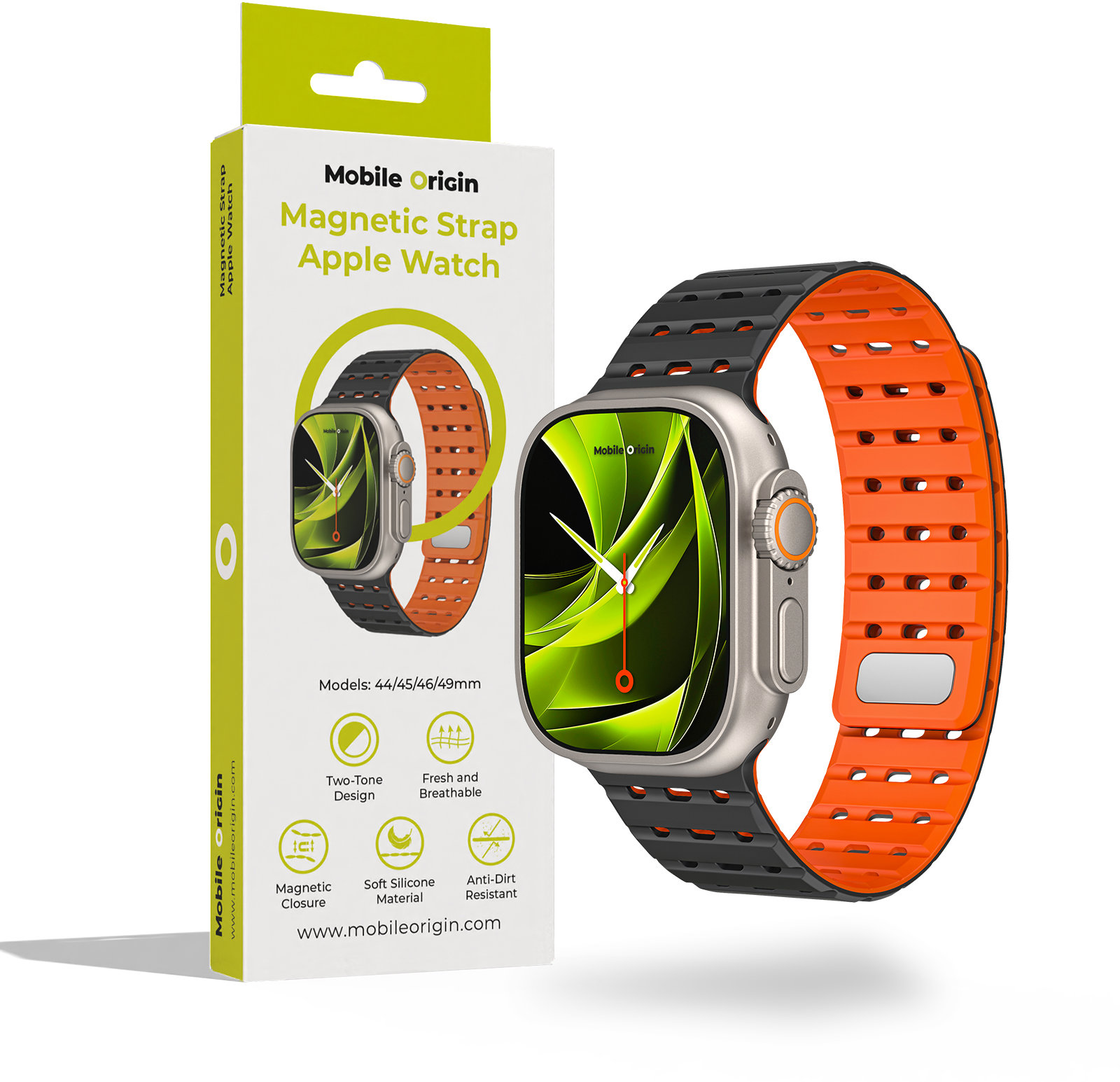 Mobile Origin Magnetic Strap Apple Watch 49mm/46mm/45mm/44mm Black Orange