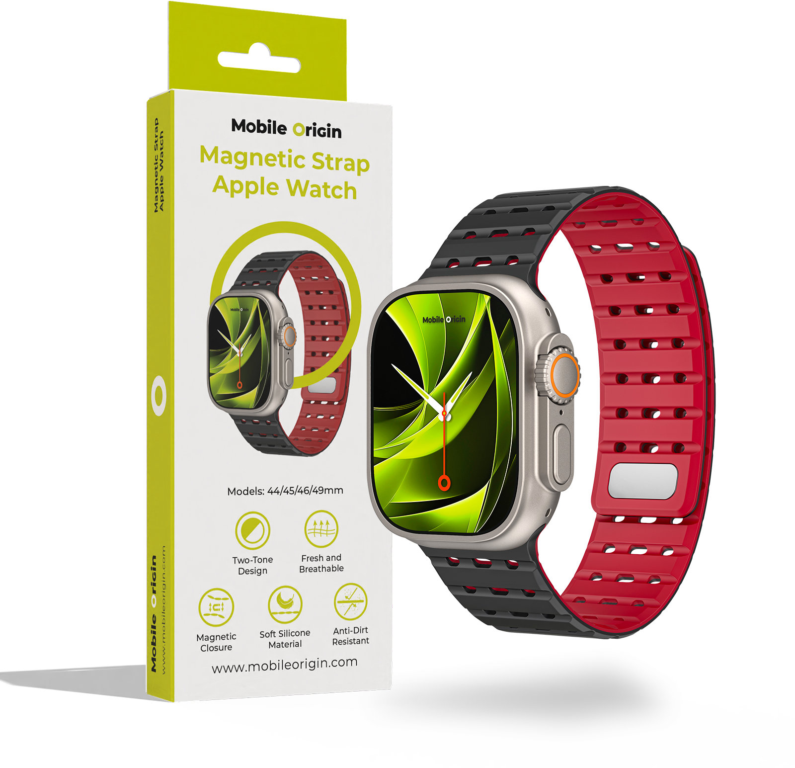 Mobile Origin Magnetic Strap Apple Watch 49mm/46mm/45mm/44mm Black Red