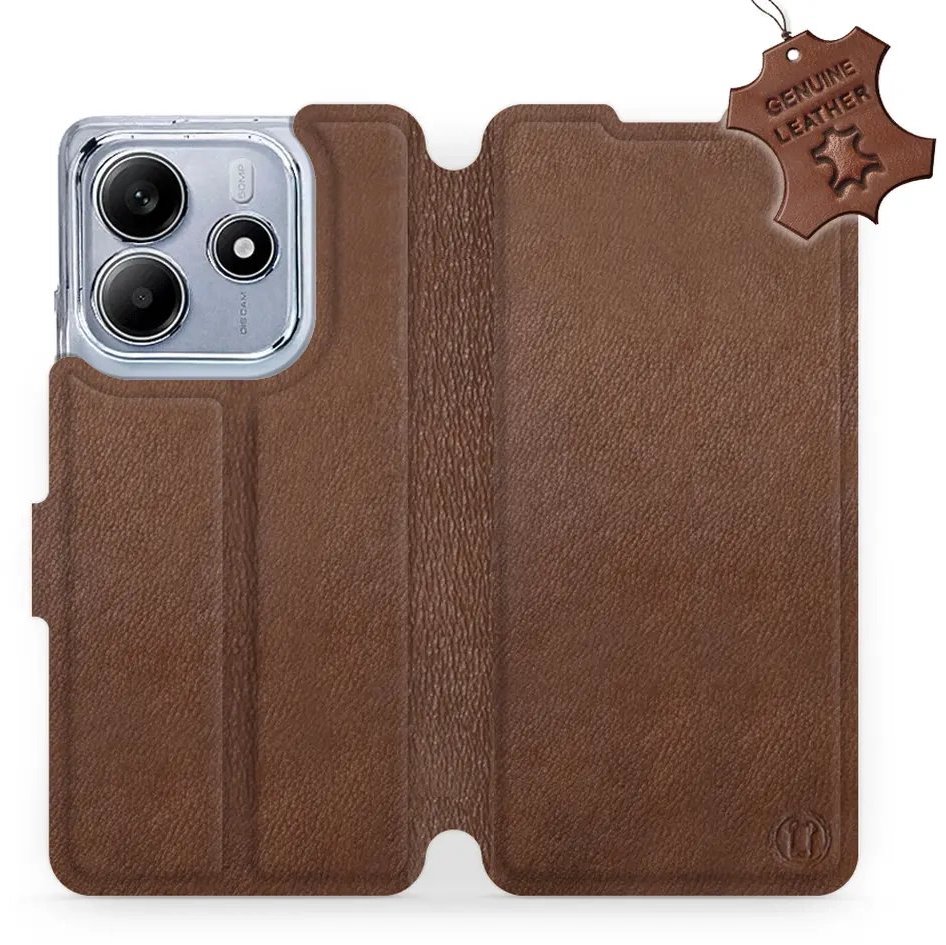 Mobiwear kožené flip knížkové pro Xiaomi Redmi Note 14 5G - Hnědé