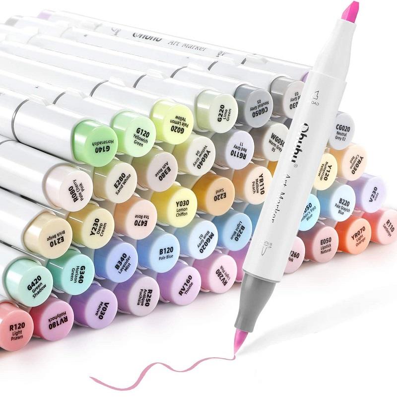 OHUHU oboustranné Brush Chisel 48 ks pastelové nr.1 + blender