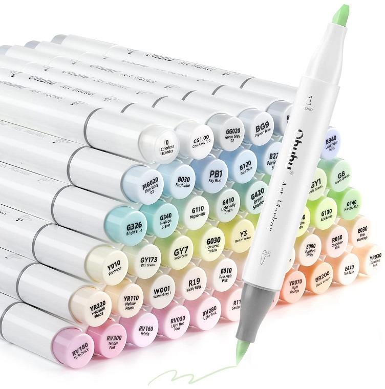 OHUHU oboustranné Brush Chisel 48 ks pastelové nr.2 + blender
