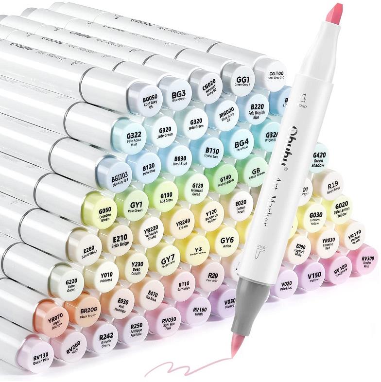 OHUHU oboustranné Brush Chisel pastelové fixy v balení