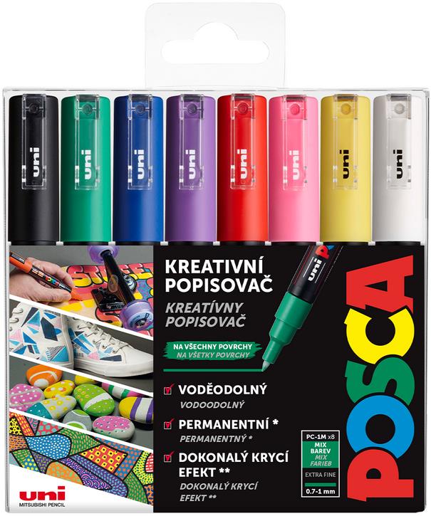 UNI Posca 1M 8 ks základní - kvalitní fix s dlouhou trvanlivostí a odolností proti oděru
