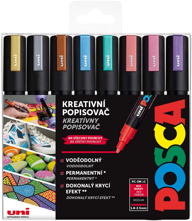 UNI Posca 5M 8 ks metalické - profesionální popisovač
