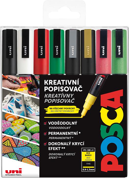 Sada 8 vánočních fixů UNI Posca v různých barvách