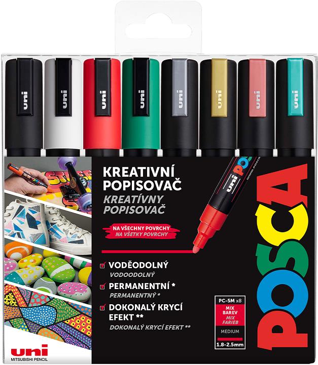 UNI Posca 5M 8 ks vánoční tóny - kvalitní fixy a popisovače