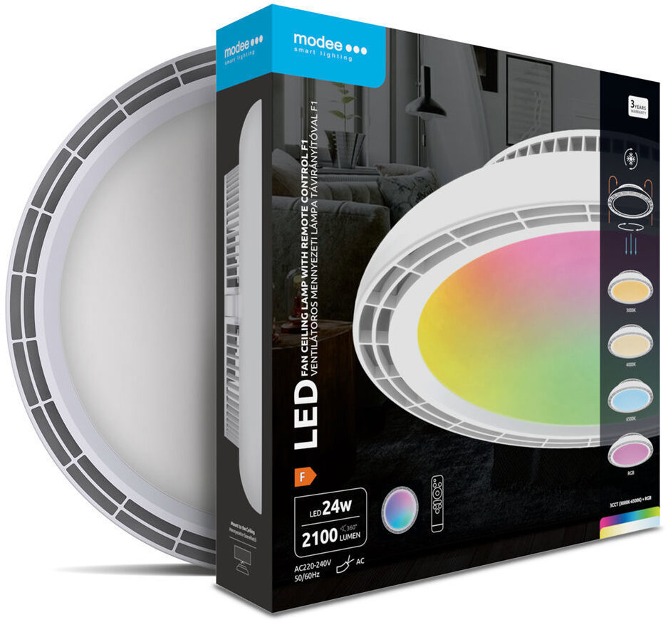 Modee Lightning LED Stropní světlo s ventilátorem CLRGB 3CCT24W F1