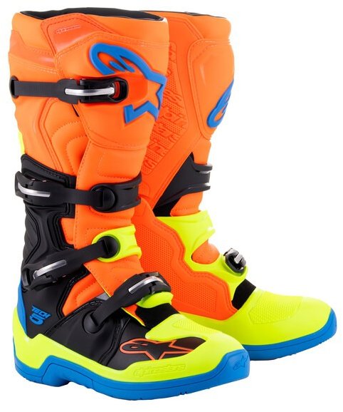 ALPINESTARS boty TECH 5, oranžové fluo/žluté fluo/modré/černé, 2025, vel. 44,5