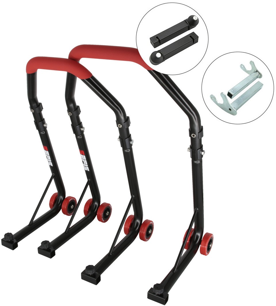 SEFIS D18 moto stojan přední a zadní set - červený - přední stojan : Trn - zadní stojan : Hák