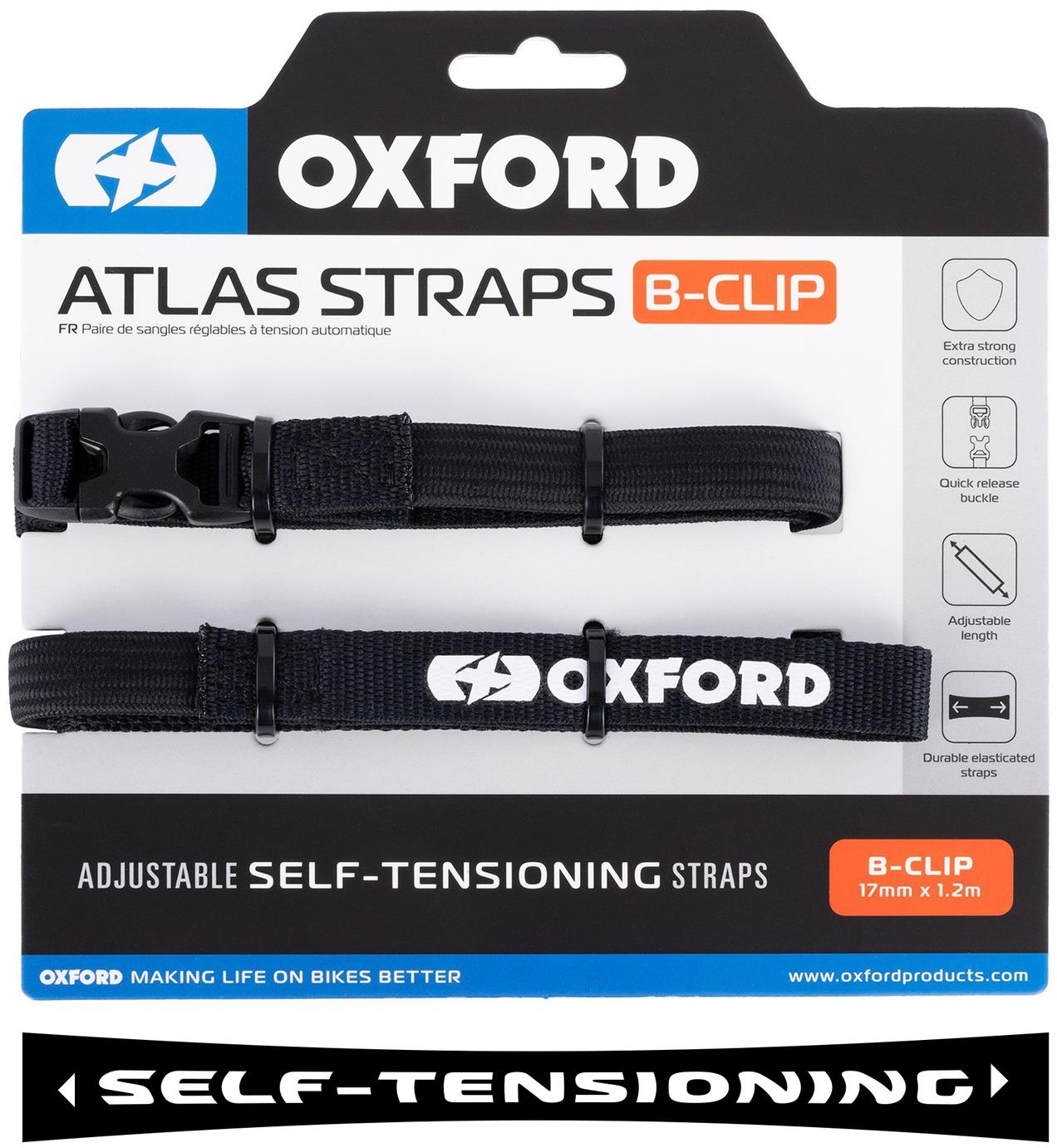 OXFORD zavazadlové popruhy Atlas B-Clip, 2 ks, 17 mm × 1,2 m, černé