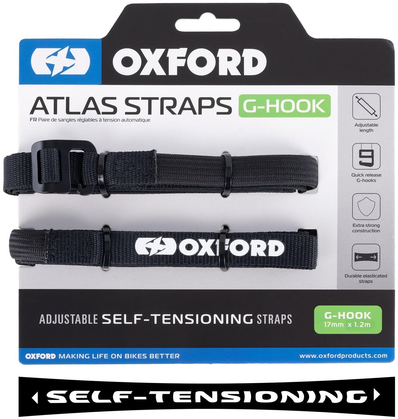 OXFORD zavazadlové popruhy Atlas G-Hook, 17 mm × 1,2 m, černé
