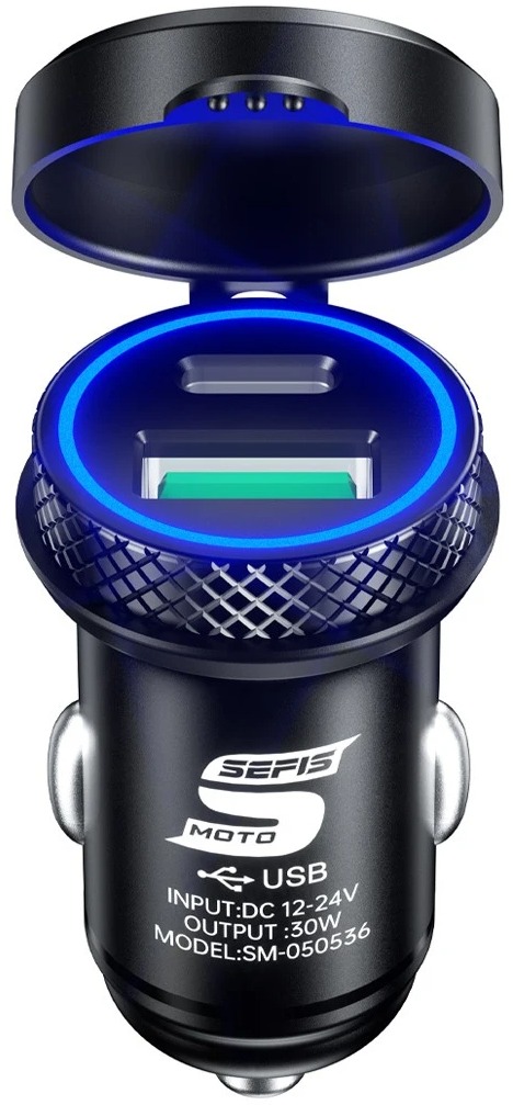 SEFIS Z6 2x USB zásuvka - autonabíječka 30W QC 3.0 USB-A a USB-C Kovová