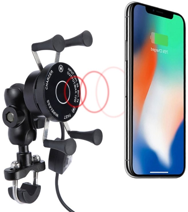 YSHOP Hliníkový držák telefonu s bezdrátovým nabíjením a USB