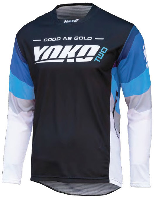 YOKO Motokrosový dres TWO, černo/bílo/modrý, vel. L