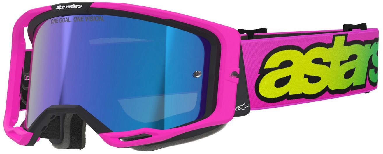 ALPINESTARS brýle Vision 8 Vista 2026, růžové fluo/žluté fluo/zelené, zrcadlové modré plexi