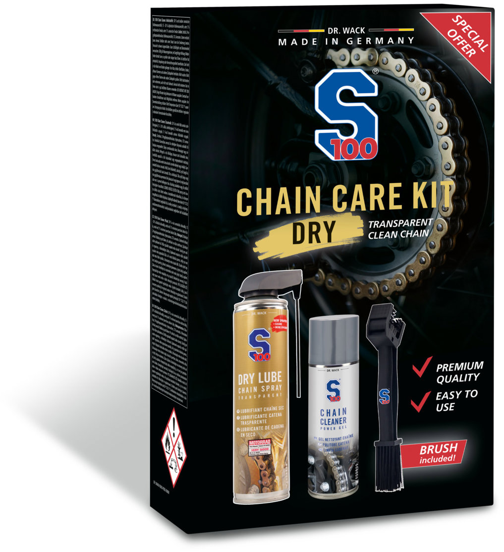 S100 sada péče o řetěz vč. transparentního maziva - Chain Care Kit (Dry Lube)