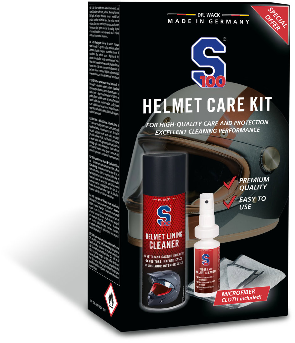 S100 sada péče o přilbu - čistič interiéru, čistič plexi, utěrka - Helmet Care Kit