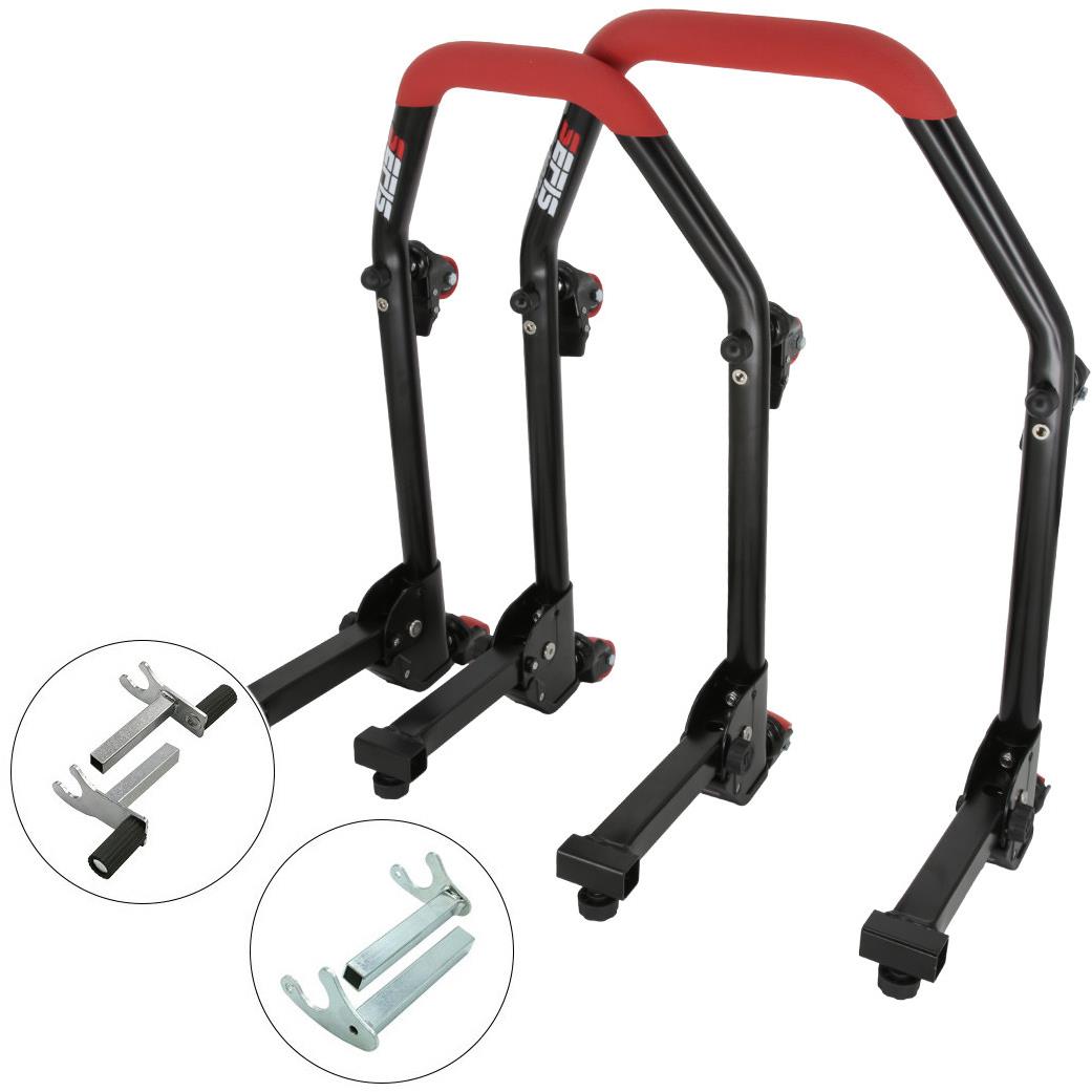 SEFIS M20U sklopný pojízdný univerzální moto stojan přední a zadní set - 2v1 / háky