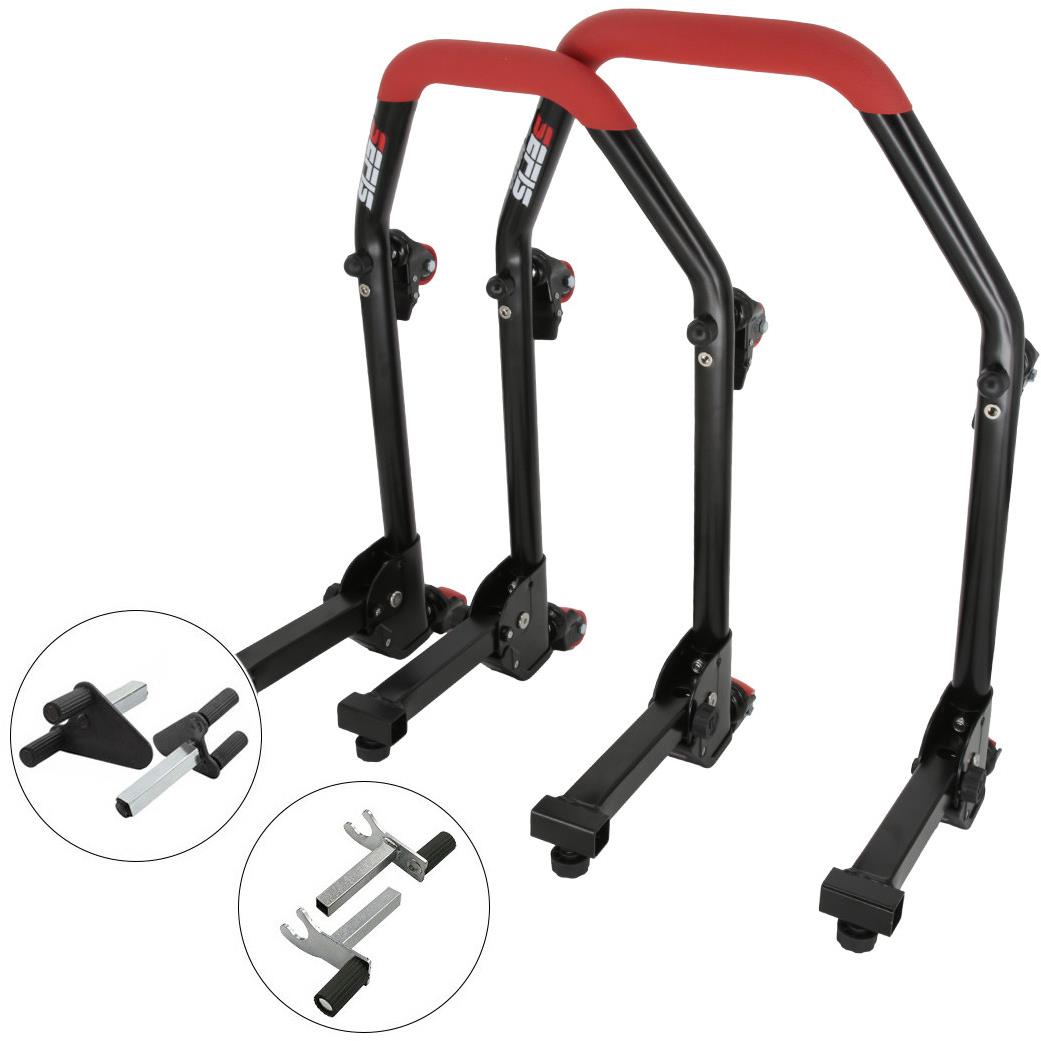 SEFIS M20U sklopný pojízdný univerzální moto stojan přední a zadní set - 2v1 / vidle