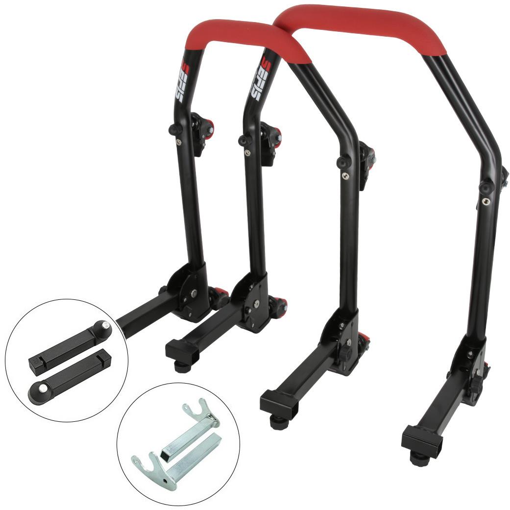 SEFIS M20U sklopný pojízdný univerzální moto stojan přední a zadní set - trny / háky