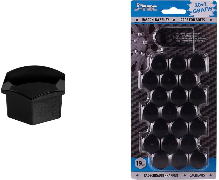 J- TEC kryty šroubů kol 19 mm černé sada 20 ks + pinzeta
