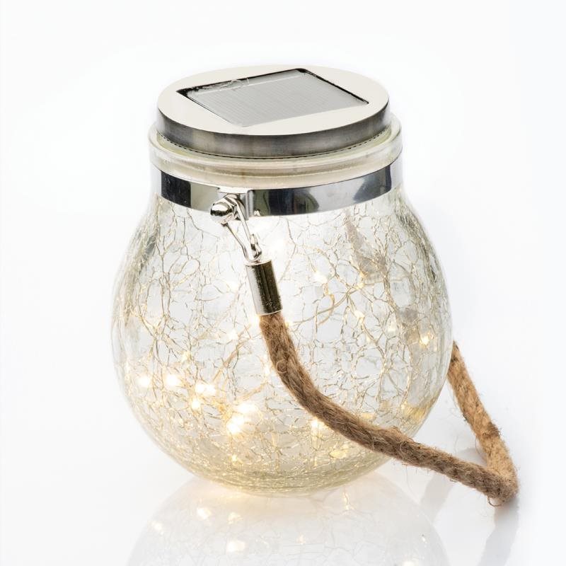 LED Solární sklenička, 30 LED, IP44, 600mAh, teplá bílá