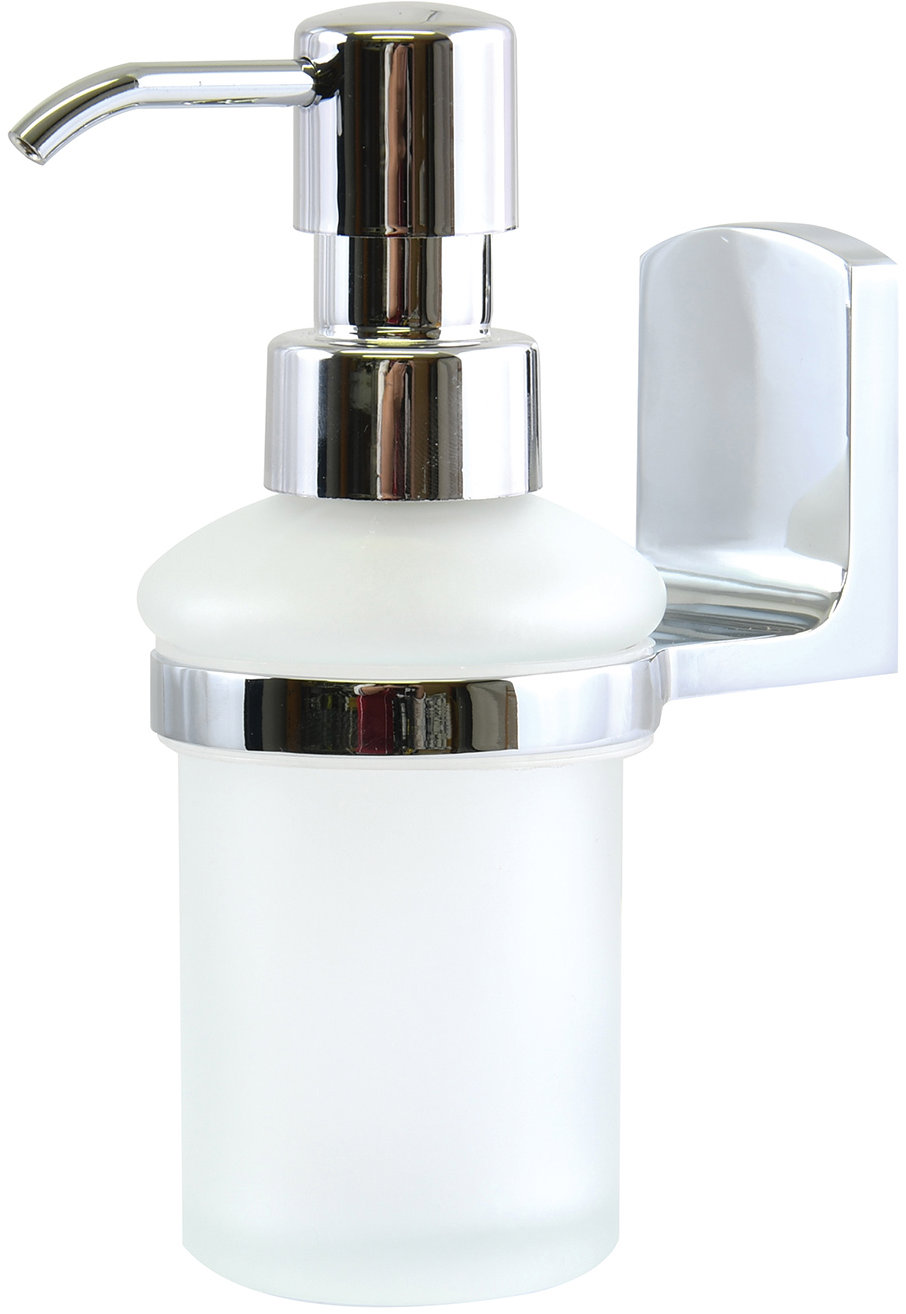 Spirella Nástěnný dávkovač mýdla TAKU, bílá, sklo, 200 ml, chromovaná lesklá ocel
