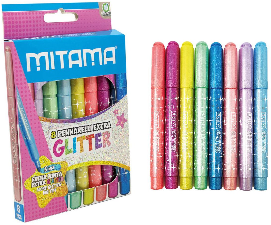 MITAMA se třpytkami JUMBO, 5 mm, kulaté - sada 8 barev