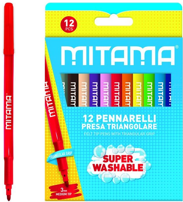MITAMA omyvatelné fixy a popisovače, 12 barev, 3 mm, trojhranné