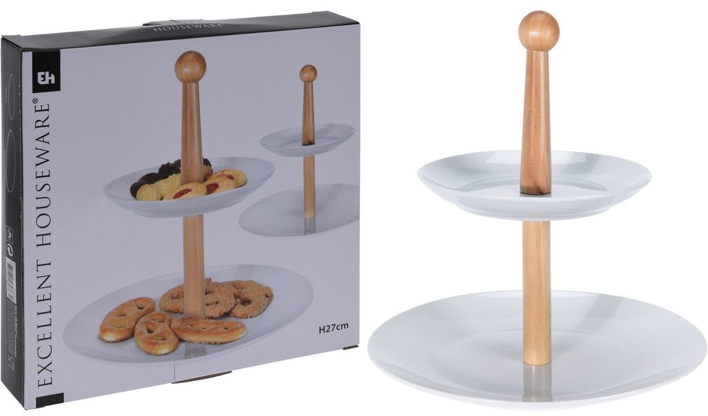M.A.T. podnos 2 patra kulatý 16,5cm, 24cm porcelán/dřevo