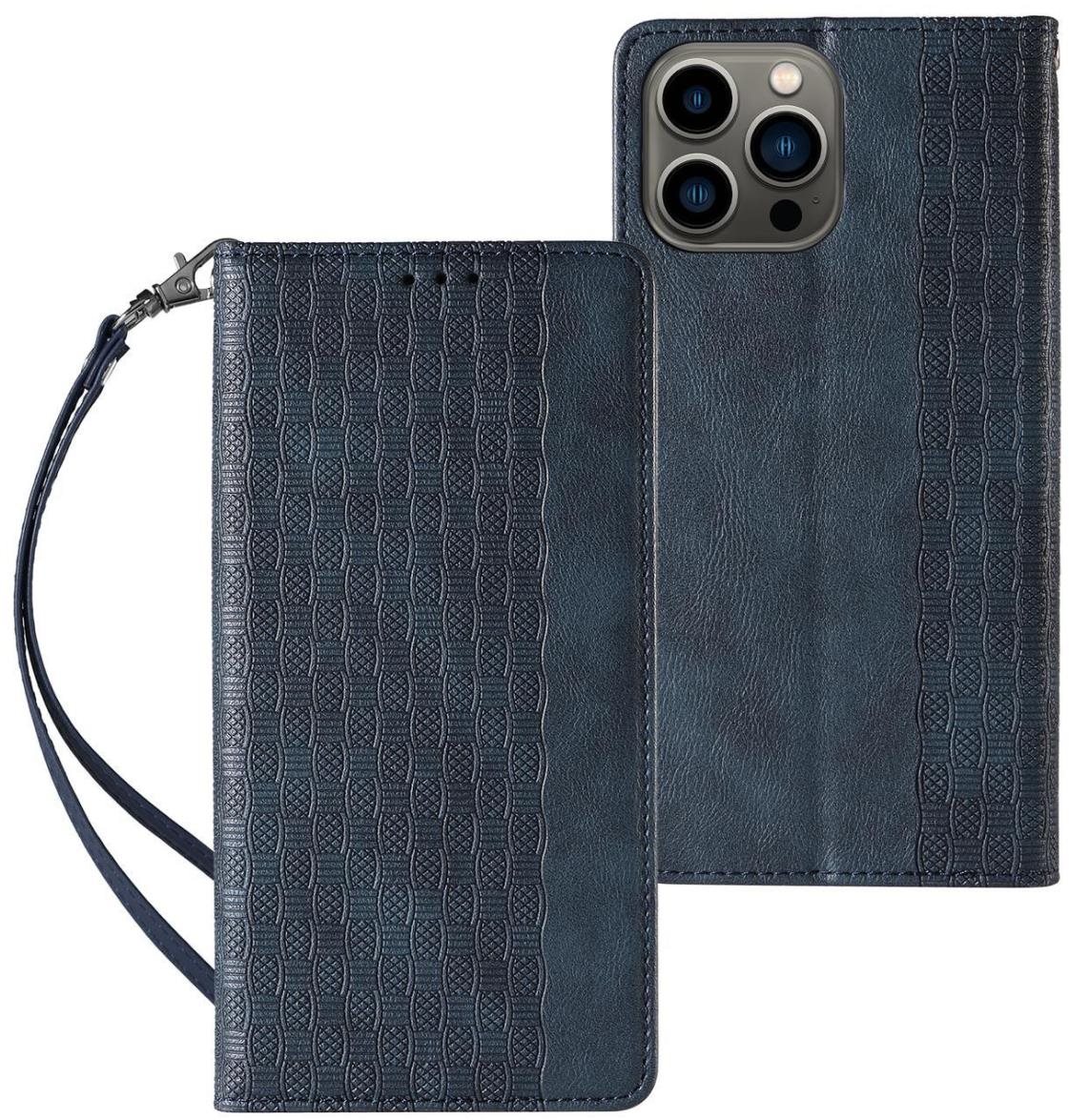 Magnet Strap knížkové kožené pouzdro na iPhone 12 Pro, modré